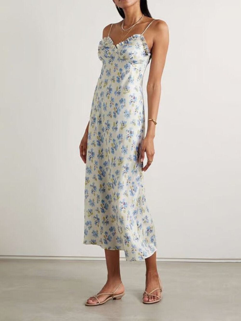 Doen NWOT Sandia Floral Ruffle Silk Blend Twill Midi Dress 2